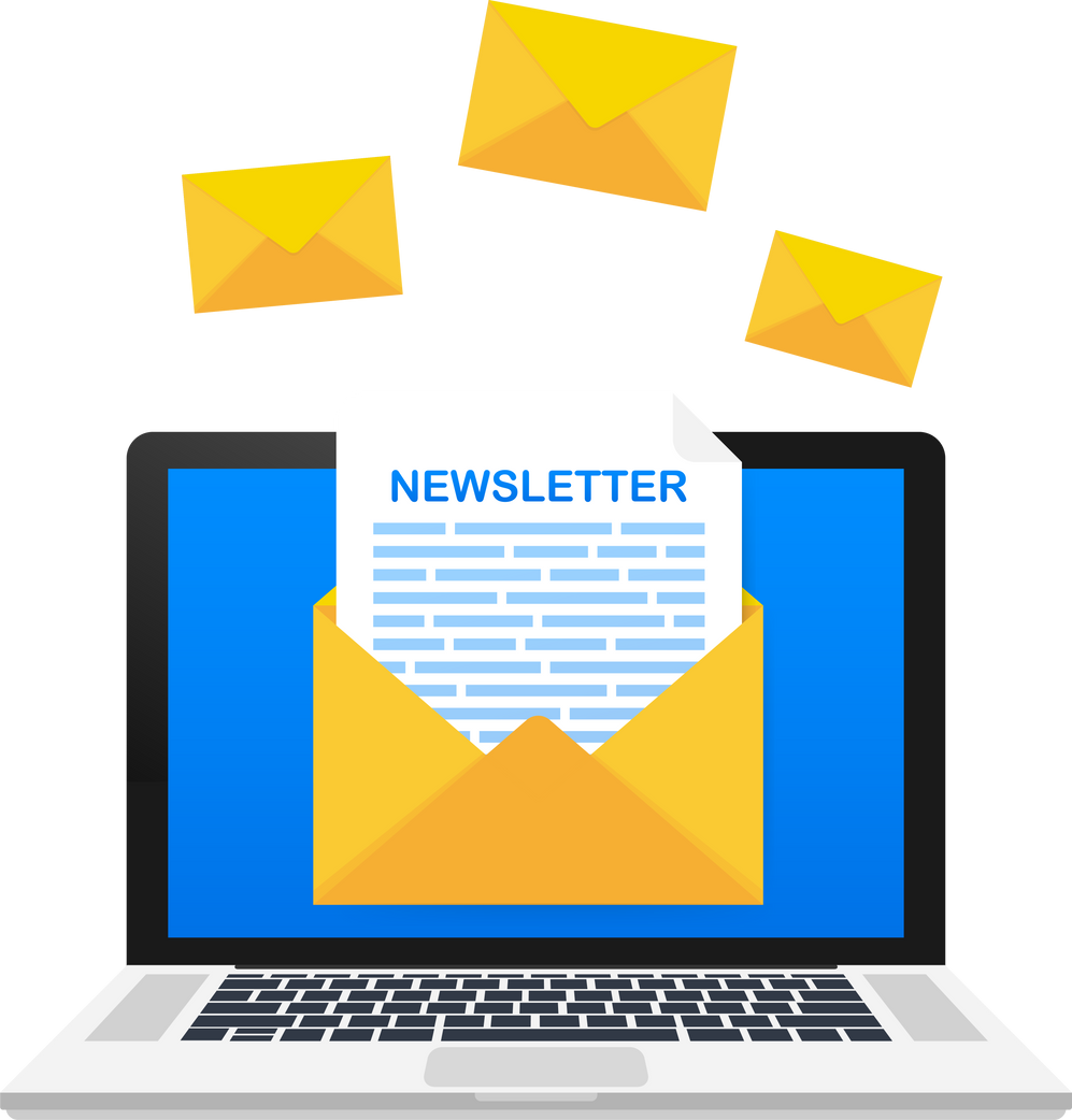 Envelope with a newsletter concept. Open message with the document. Subscribe to newsletter concept. Vector illustration.